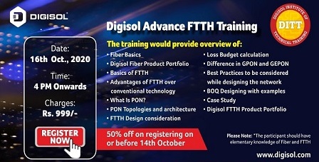 DIGISOL Systems to Conduct Advance FTTH Training Online on 16th October, 2020